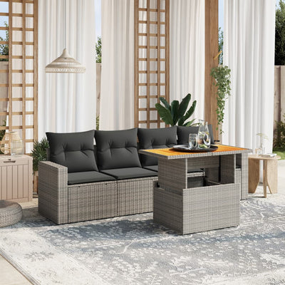 5 Piece Garden Sofa Set with Cushions Grey Poly Rattan