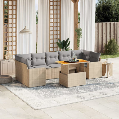 8 Piece Garden Sofa Set with Cushions Beige Poly Rattan