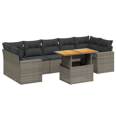 8 Piece Garden Sofa Set with Cushions Grey Poly Rattan