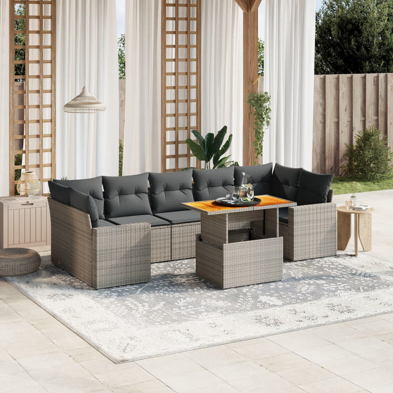 8 Piece Garden Sofa Set with Cushions Grey Poly Rattan