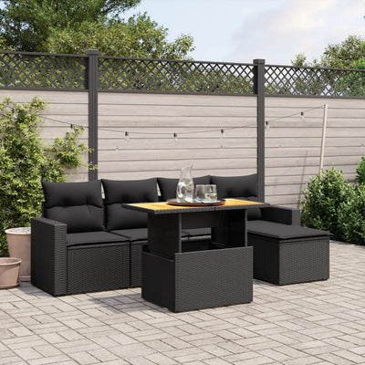 6 Piece Garden Sofa Set with Cushions Black Poly Rattan