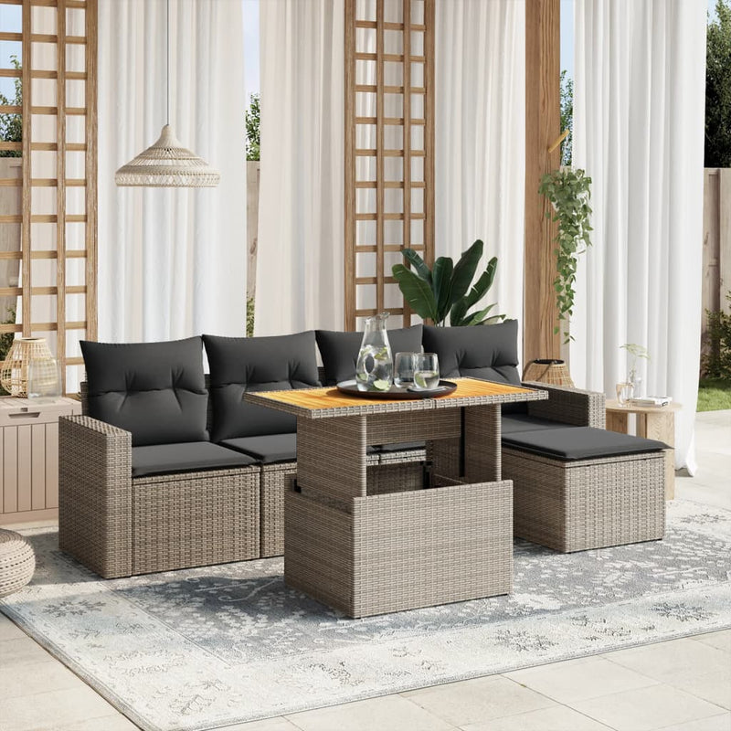 6 Piece Garden Sofa Set with Cushions Grey Poly Rattan