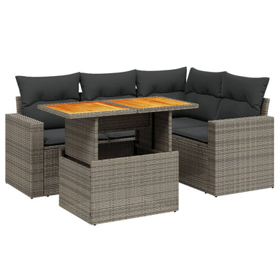 5 Piece Garden Sofa Set with Cushions Grey Poly Rattan