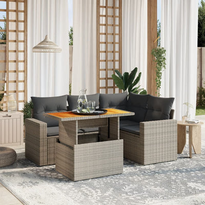 5 Piece Garden Sofa Set with Cushions Grey Poly Rattan