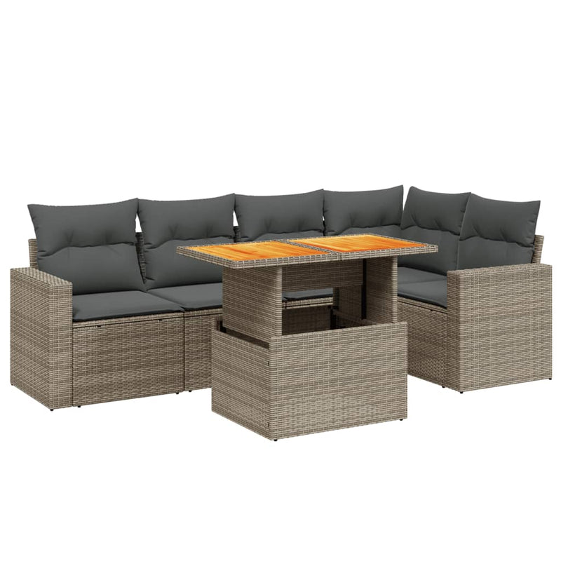 6 Piece Garden Sofa Set with Cushions Grey Poly Rattan