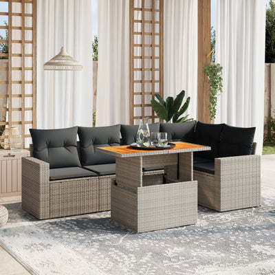 6 Piece Garden Sofa Set with Cushions Grey Poly Rattan