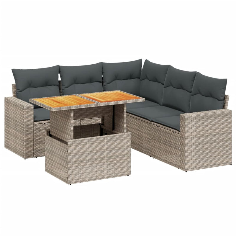 6 Piece Garden Sofa Set with Cushions Grey Poly Rattan