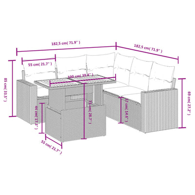 6 Piece Garden Sofa Set with Cushions Grey Poly Rattan