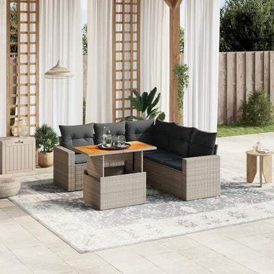 6 Piece Garden Sofa Set with Cushions Grey Poly Rattan