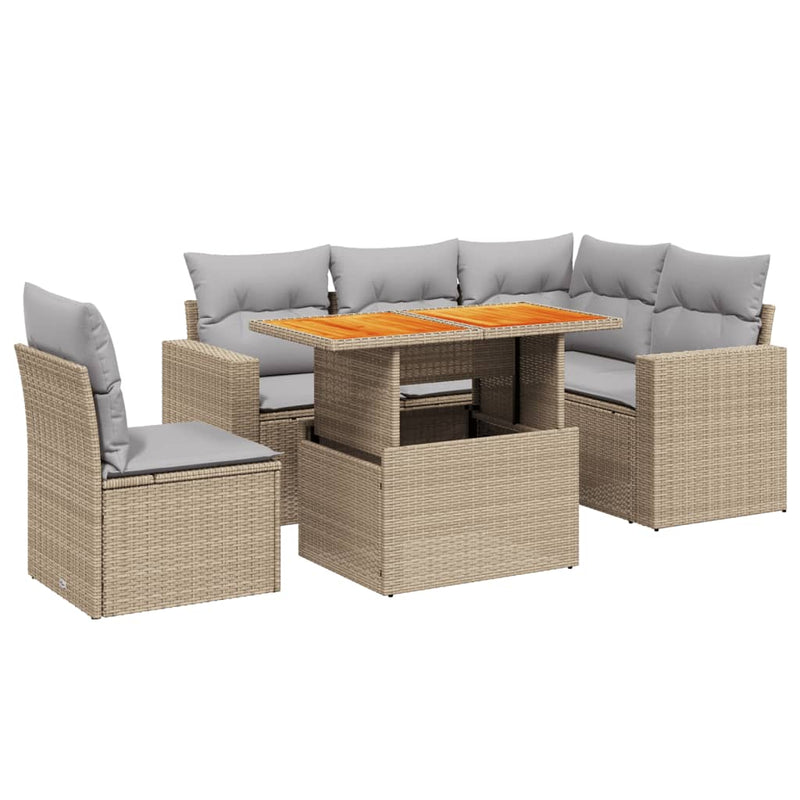 6 Piece Garden Sofa Set with Cushions Beige Poly Rattan