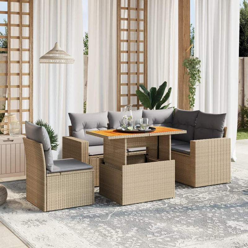 6 Piece Garden Sofa Set with Cushions Beige Poly Rattan