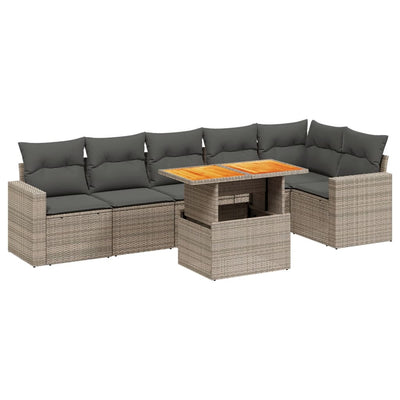 7 Piece Garden Sofa Set with Cushions Grey Poly Rattan