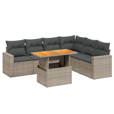 7 Piece Garden Sofa Set with Cushions Grey Poly Rattan