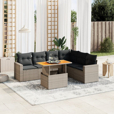 7 Piece Garden Sofa Set with Cushions Grey Poly Rattan