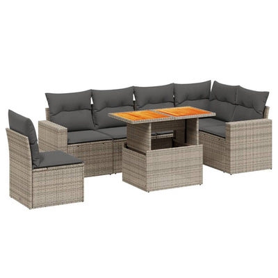 7 Piece Garden Sofa Set with Cushions Grey Poly Rattan