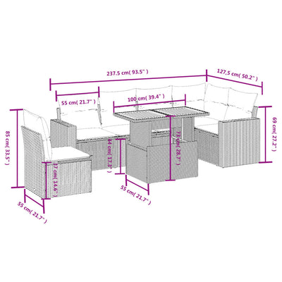 7 Piece Garden Sofa Set with Cushions Grey Poly Rattan