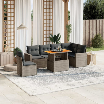 7 Piece Garden Sofa Set with Cushions Grey Poly Rattan