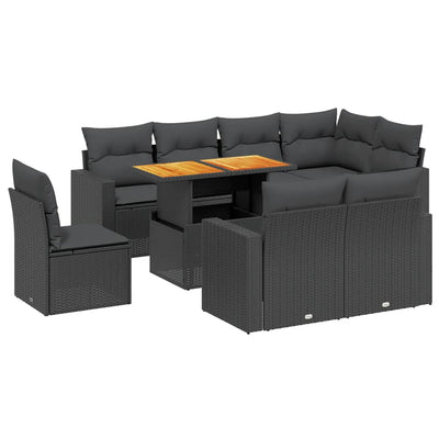 9 Piece Garden Sofa Set with Cushions Black Poly Rattan