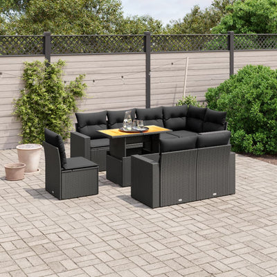 9 Piece Garden Sofa Set with Cushions Black Poly Rattan