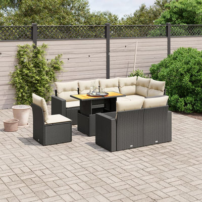 9 Piece Garden Sofa Set with Cushions Black Poly Rattan