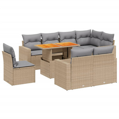 9 Piece Garden Sofa Set with Cushions Beige Poly Rattan