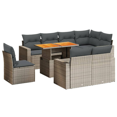 9 Piece Garden Sofa Set with Cushions Grey Poly Rattan