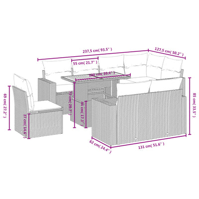 9 Piece Garden Sofa Set with Cushions Grey Poly Rattan