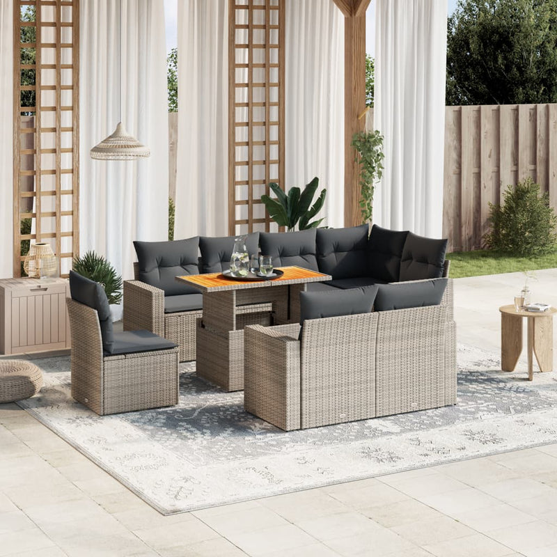 9 Piece Garden Sofa Set with Cushions Grey Poly Rattan