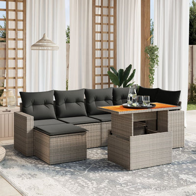 7 Piece Garden Sofa Set with Cushions Grey Poly Rattan