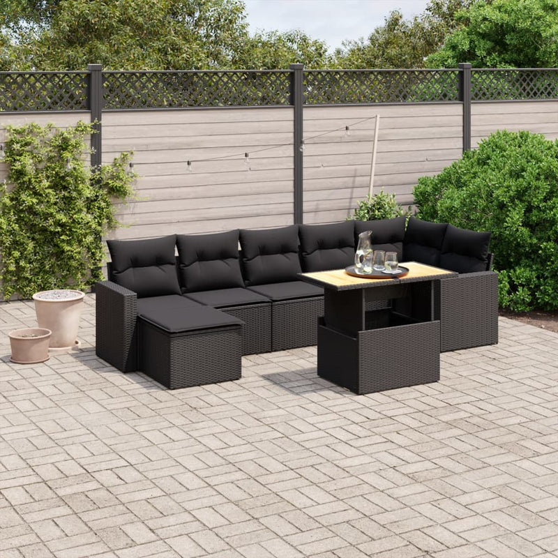 8 Piece Garden Sofa Set with Cushions Black Poly Rattan