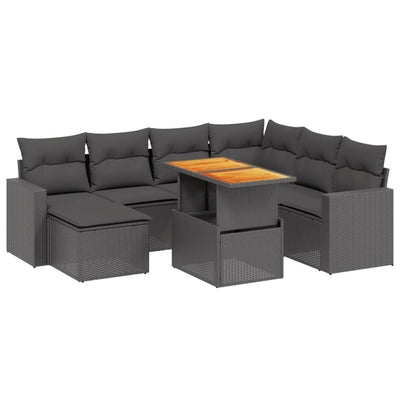 8 Piece Garden Sofa Set with Cushions Black Poly Rattan