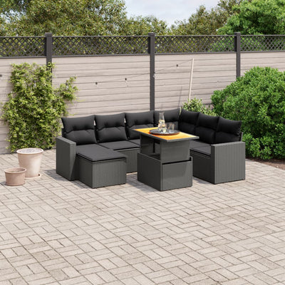 8 Piece Garden Sofa Set with Cushions Black Poly Rattan