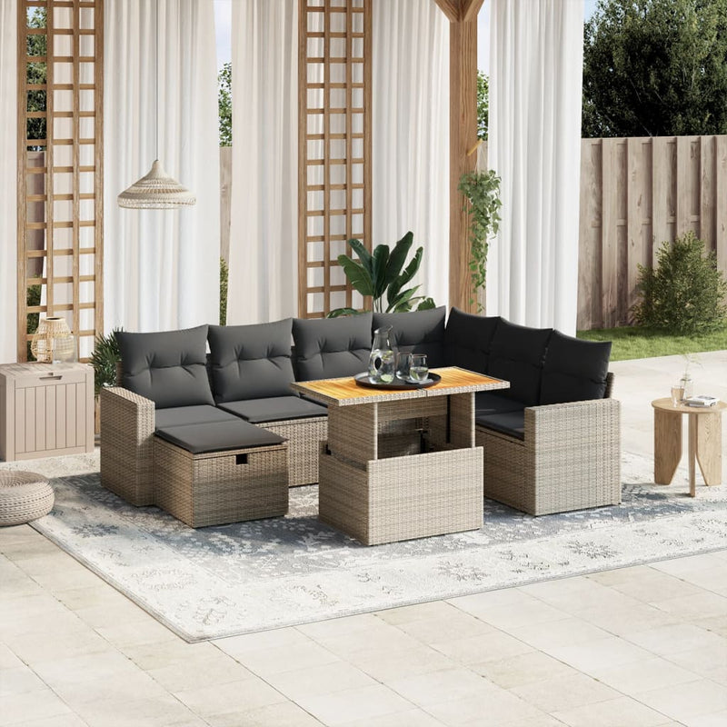 8 Piece Garden Sofa Set with Cushions Grey Poly Rattan