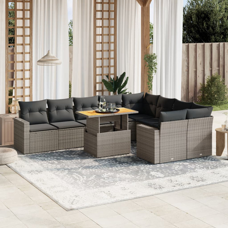 10 Piece Garden Sofa Set with Cushions Grey Poly Rattan