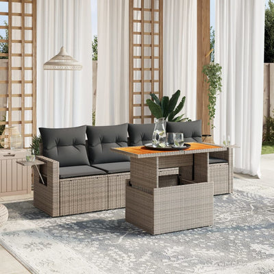 5 Piece Garden Sofa Set with Cushions Grey Poly Rattan