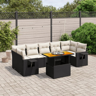 8 Piece Garden Sofa Set with Cushions Black Poly Rattan