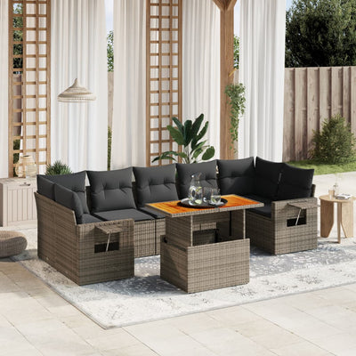 8 Piece Garden Sofa Set with Cushions Grey Poly Rattan