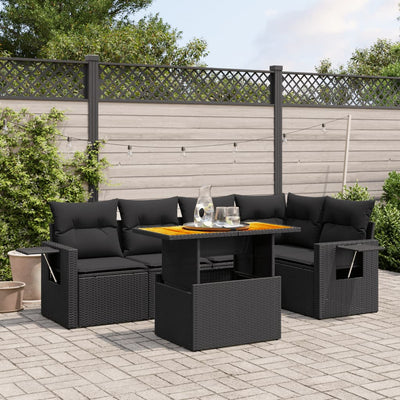 6 Piece Garden Sofa Set with Cushions Black Poly Rattan