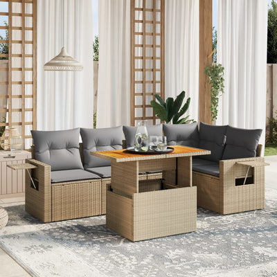 6 Piece Garden Sofa Set with Cushions Beige Poly Rattan