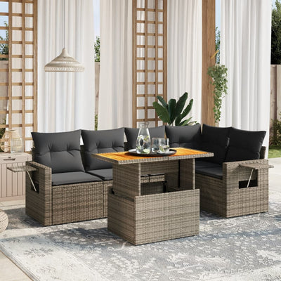 6 Piece Garden Sofa Set with Cushions Grey Poly Rattan