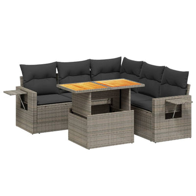 6 Piece Garden Sofa Set with Cushions Grey Poly Rattan