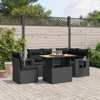 6 Piece Garden Sofa Set with Cushions Black Poly Rattan