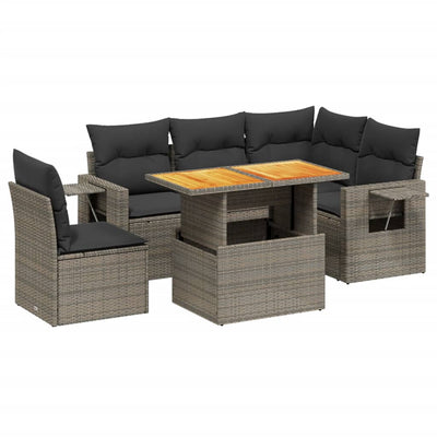 6 Piece Garden Sofa Set with Cushions Grey Poly Rattan