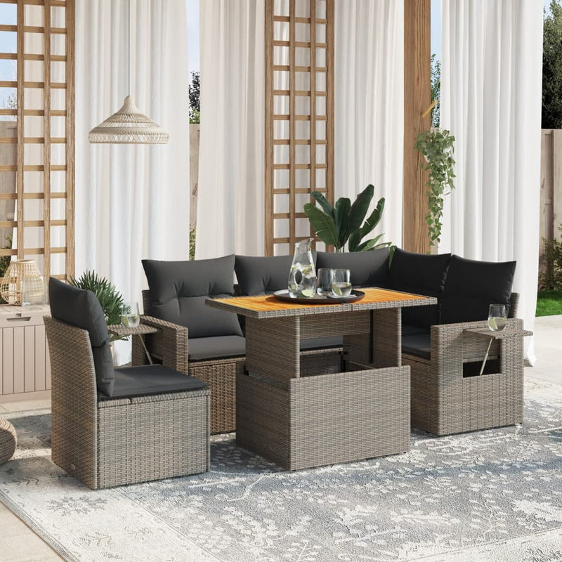 6 Piece Garden Sofa Set with Cushions Grey Poly Rattan