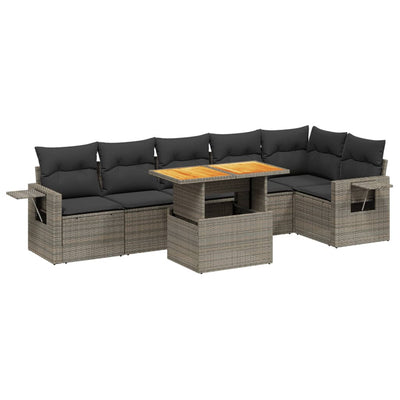 7 Piece Garden Sofa Set with Cushions Grey Poly Rattan