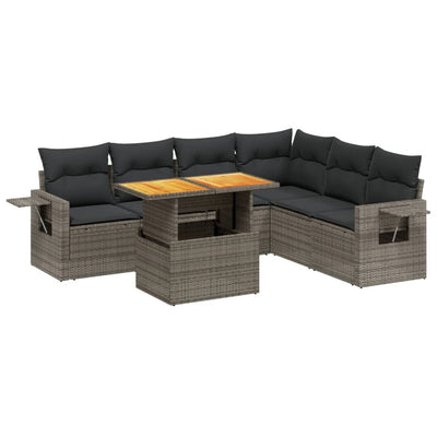 7 Piece Garden Sofa Set with Cushions Grey Poly Rattan