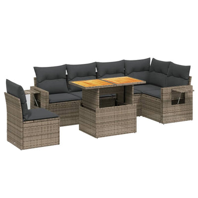 7 Piece Garden Sofa Set with Cushions Grey Poly Rattan