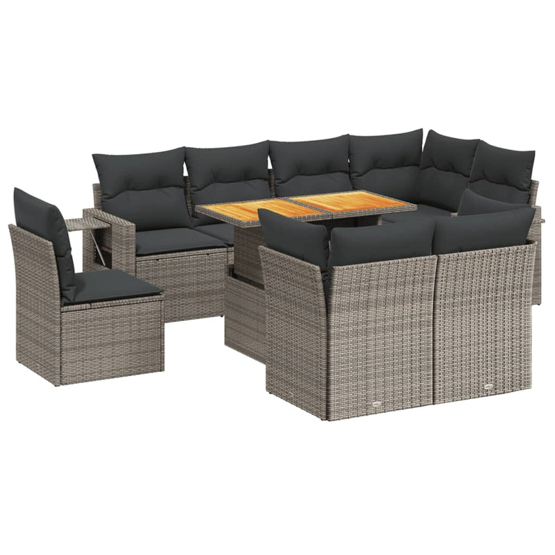 9 Piece Garden Sofa Set with Cushions Grey Poly Rattan