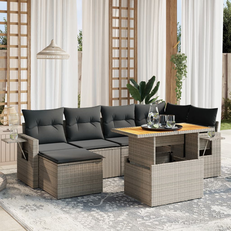 7 Piece Garden Sofa Set with Cushions Grey Poly Rattan