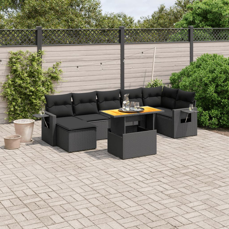 8 Piece Garden Sofa Set with Cushions Black Poly Rattan